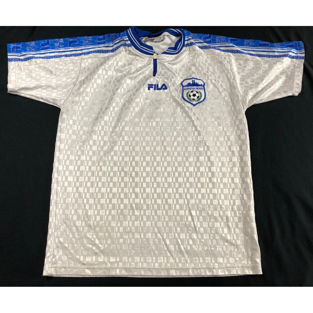 Vintage Fila Jersey Soccer Manhattan Kickers White Blue '80 Italy Size Small